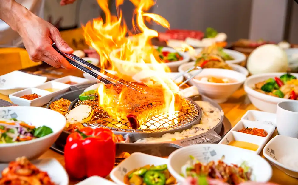 Flames and grill heat